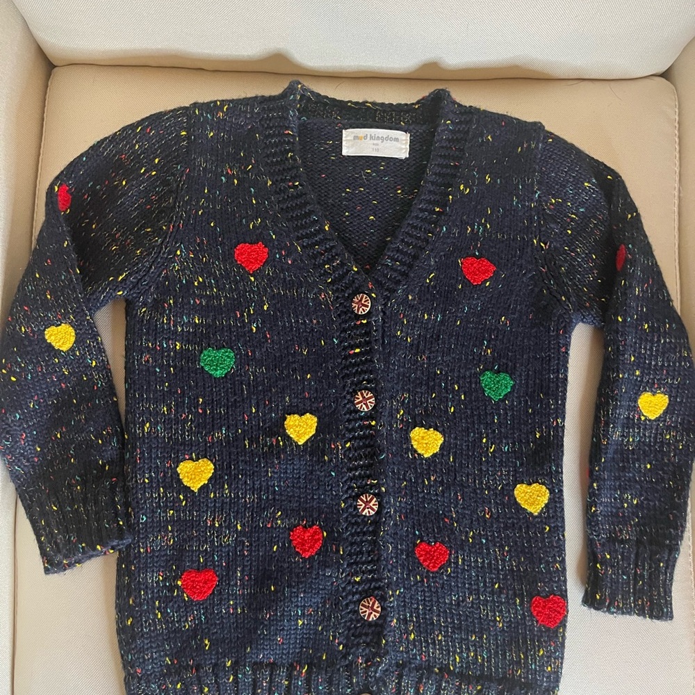 Kids Heart Patterned Cardigan Sweater - Size 110/4T-5
